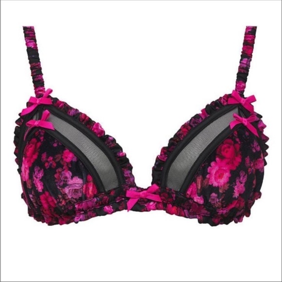 🍋 2PC For Love and Lemons Black and Pink Floral Lola Bra & Panty - Picture 3 of 7